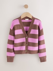Braun/Lila Streifen - Kastige Strickjacke (3-16Jahre) - Bild 5 von 7