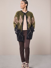 Green and Navy Blue Argyle Knitted Jacket Cardigan - Image 1 of 9
