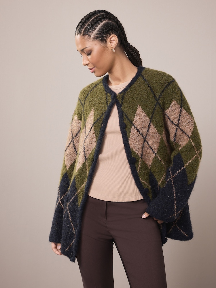Green and Navy Blue Argyle Knitted Jacket Cardigan - Image 2 of 9