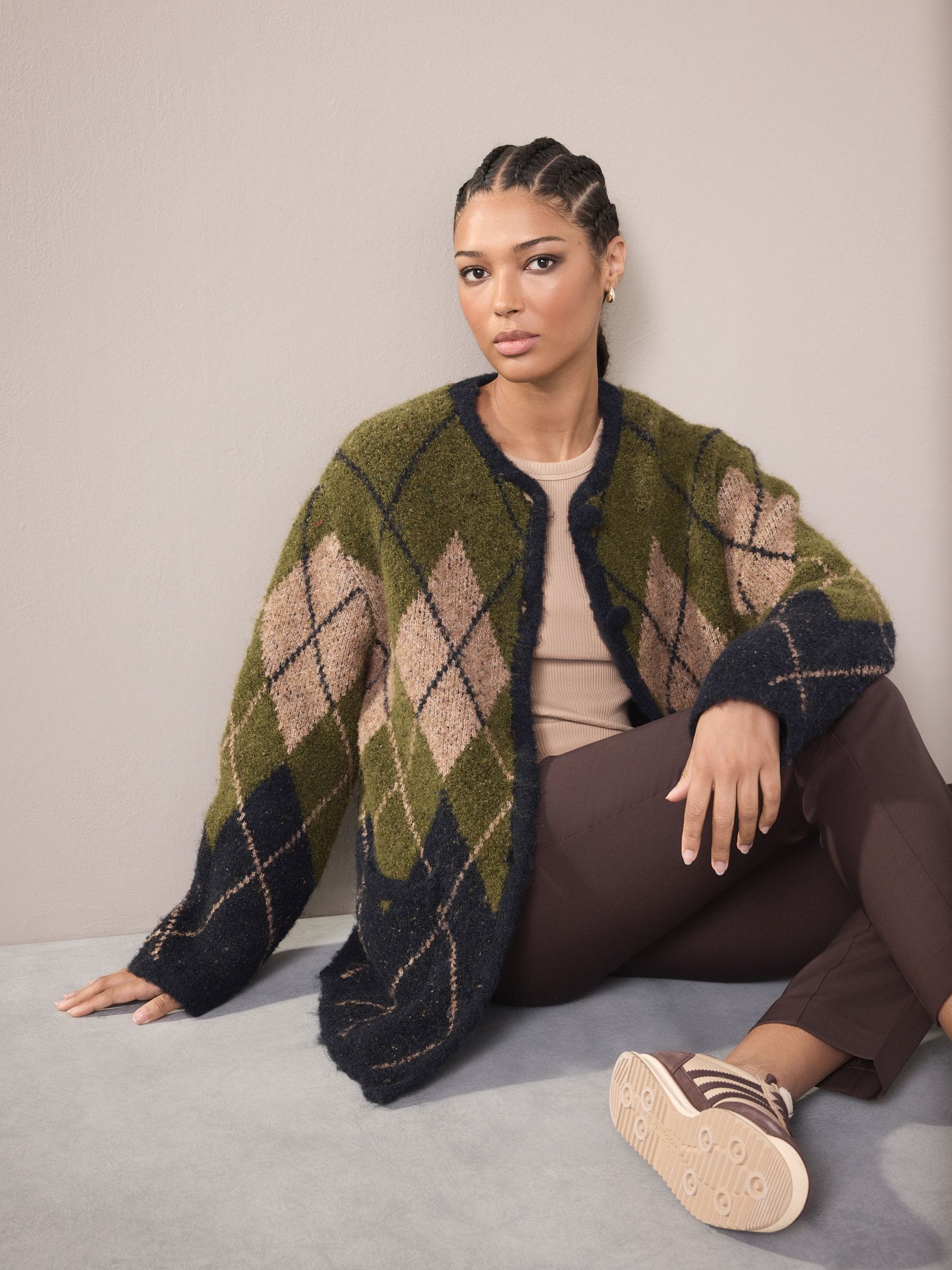 Buy Khaki Green/Navy Blue Argyle Argyle Knitted Jacket Cardigan
