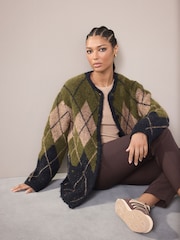 Green and Navy Blue Argyle Knitted Jacket Cardigan - Image 4 of 9
