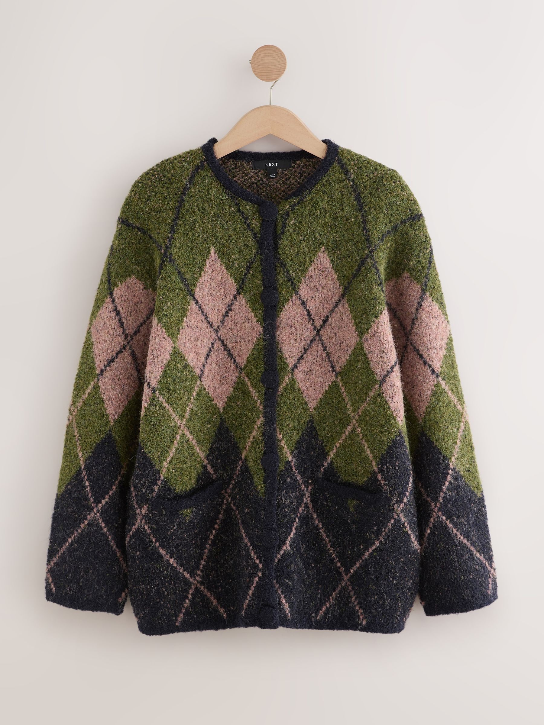 Buy Khaki Green/Navy Blue Argyle Argyle Knitted Jacket Cardigan