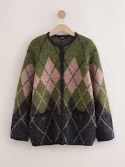 Green and Navy Blue Argyle Knitted Jacket Cardigan - Image 6 of 9