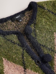 Green and Navy Blue Argyle Knitted Jacket Cardigan - Image 9 of 9