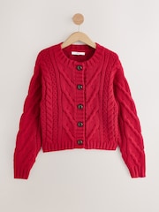 Cherry Red Chunky Cable Knit Cardigan - Image 1 of 3