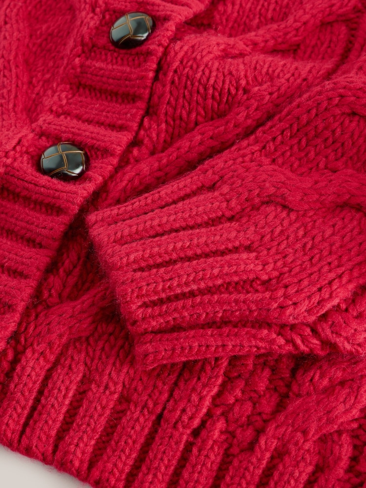 Cherry Red Chunky Cable Knit Cardigan - Image 3 of 3