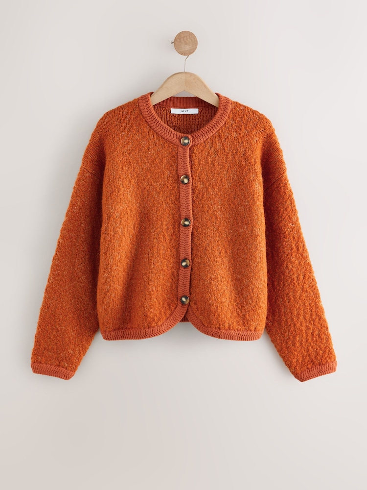Burnt Orange Textured Knitted Jacket With Wool - Image 1 of 3
