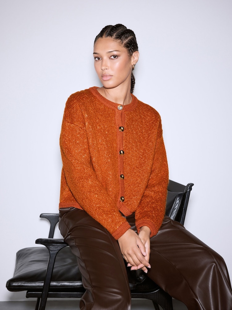 Burnt Orange Textured Knitted Jacket With Wool - Image 1 of 8 Burnt Orange Textured Knitted Jacket With Wool - Image 1 of 8