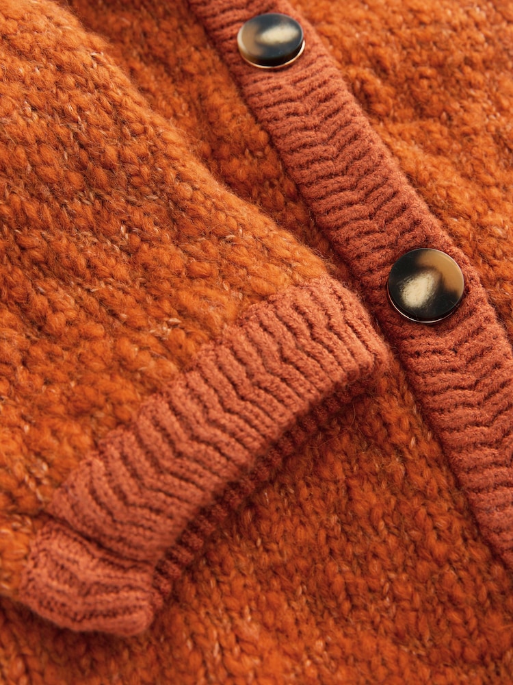 Burnt Orange Textured Knitted Jacket With Wool - Image 3 of 3