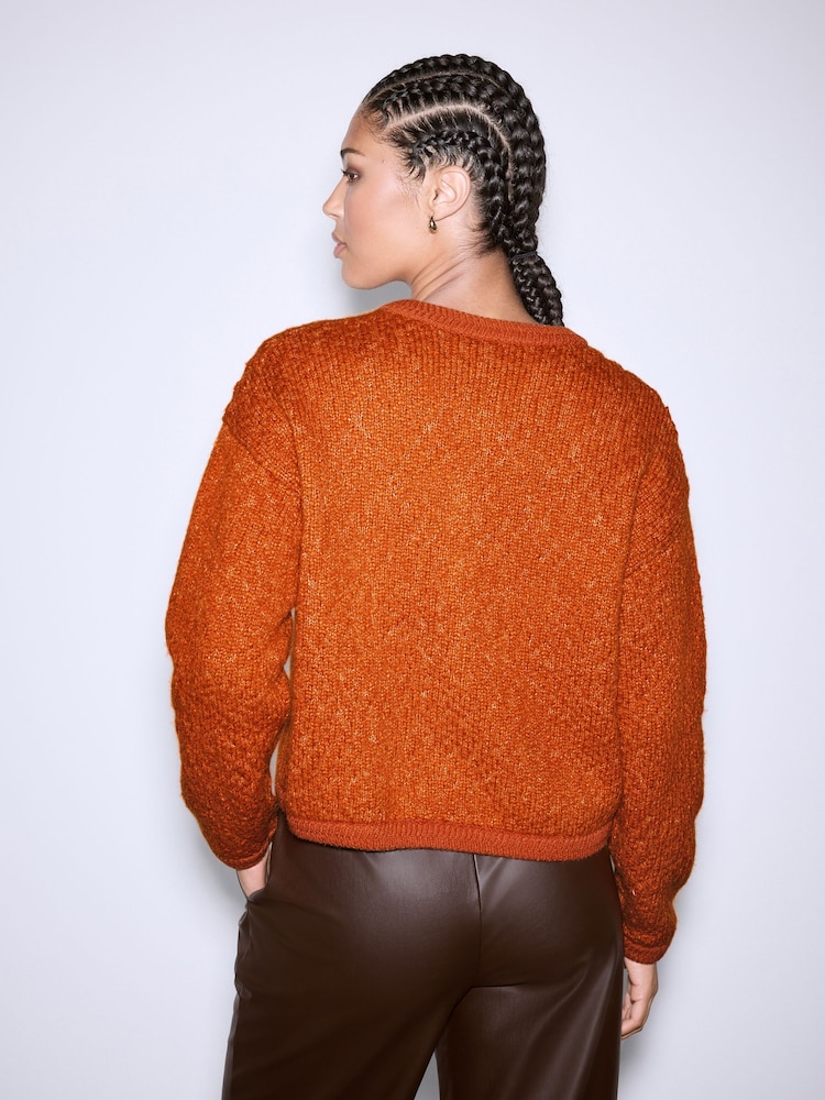 Buy Burnt Orange Textured Knitted Jacket With Wool from the Next