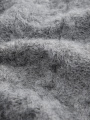 Cinza - Cardigan de gola alta em malha trançada com Blend de lã - Imagem 3 de 5