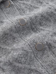 Cinza - Cardigan de gola alta em malha trançada com Blend de lã - Imagem 4 de 5