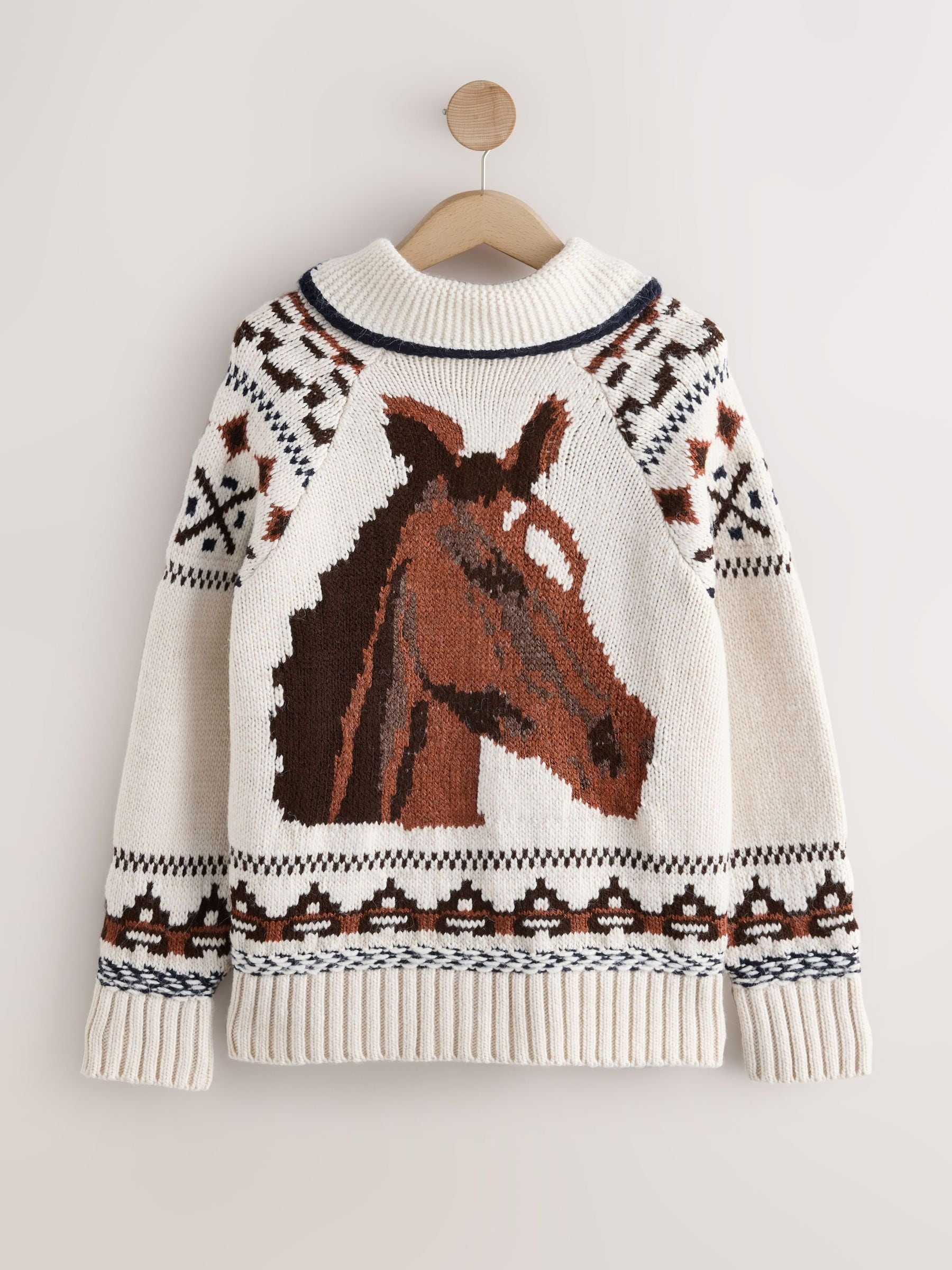 Buy Ecru/Brown Horse Graphic Zip-Up Chunky Cardigan from Next USA