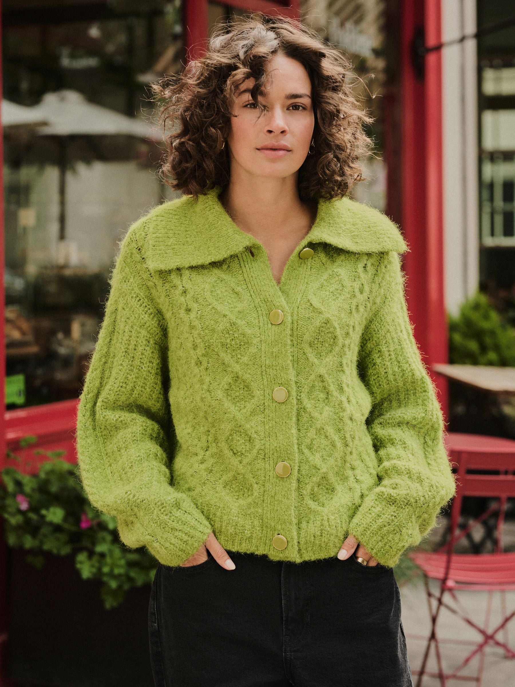 Buy Bright Green Wool Blend Cable Knit Collar Cardigan from Next USA