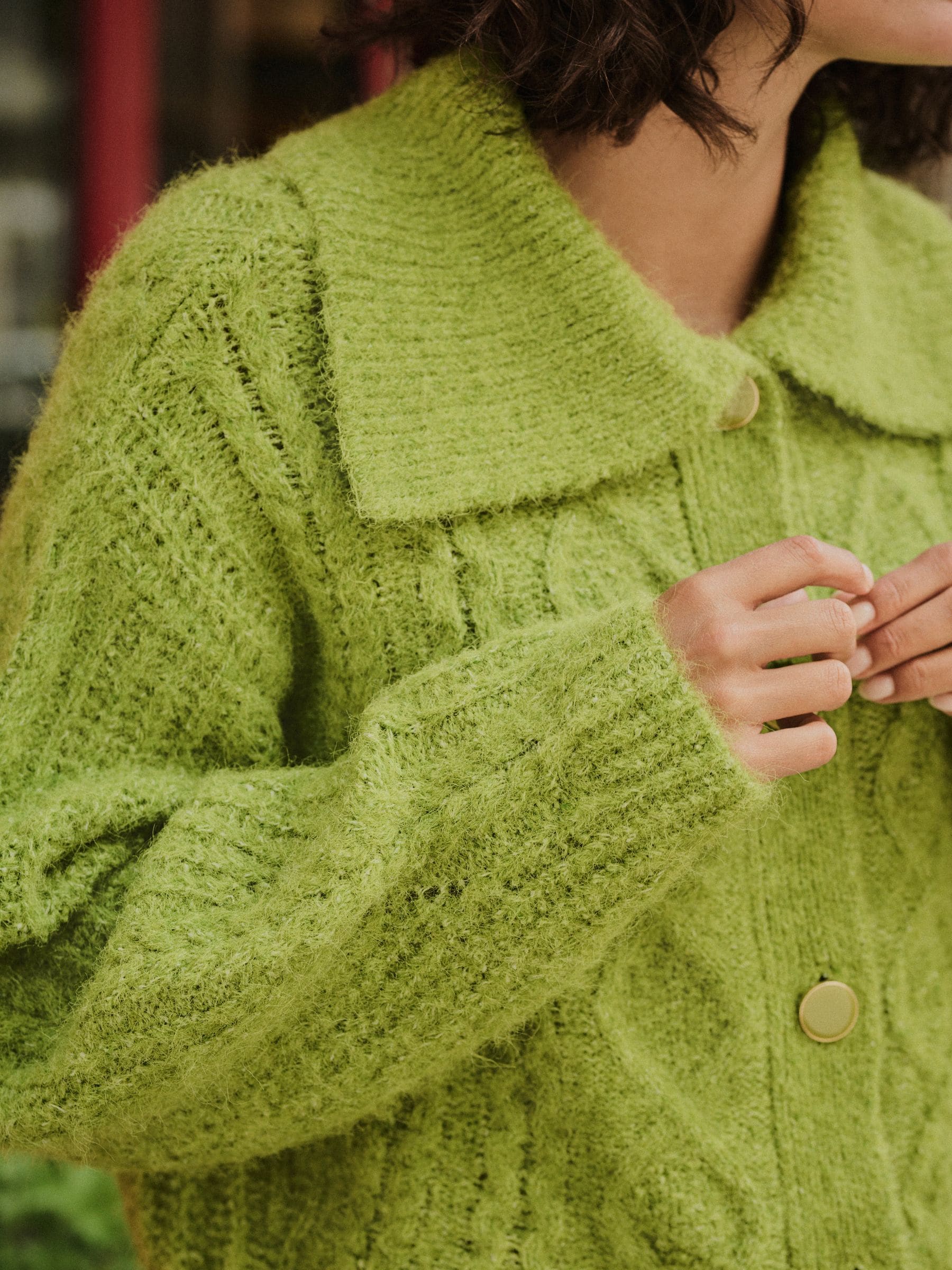 Buy Bright Green Wool Blend Cable Knit Collar Cardigan from Next USA