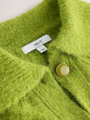 Bright Green Wool Blend Cable Knit Collar Cardigan - Image 7 of 8