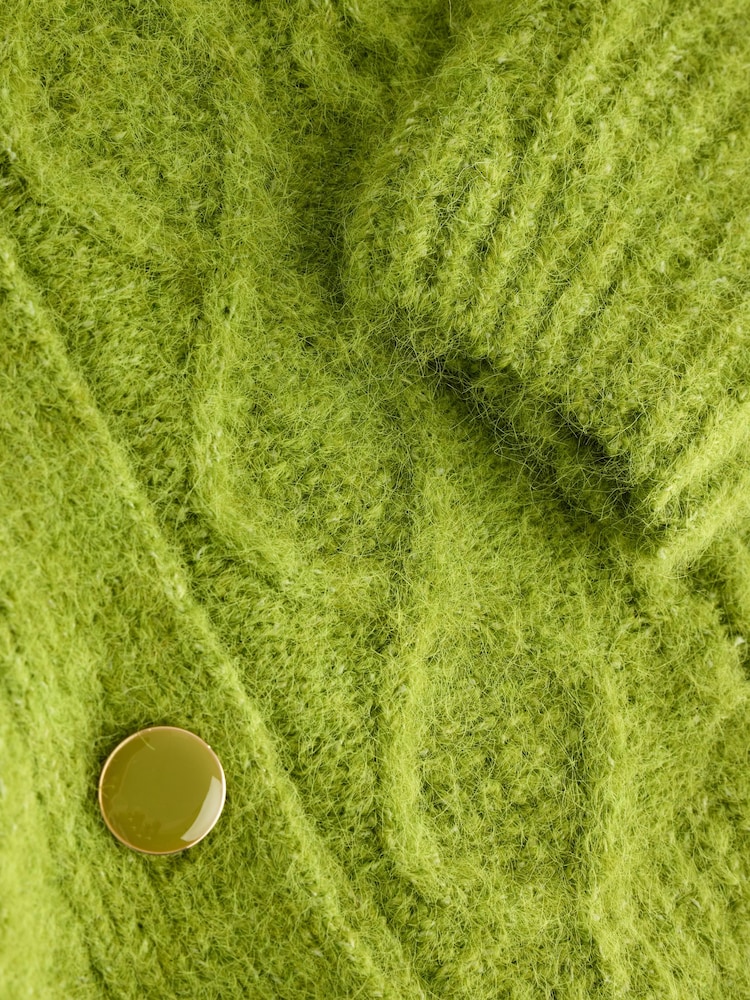 Bright Green Wool Blend Cable Knit Collar Cardigan - Image 8 of 8 Bright Green Wool Blend Cable Knit Collar Cardigan - Image 8 of 8