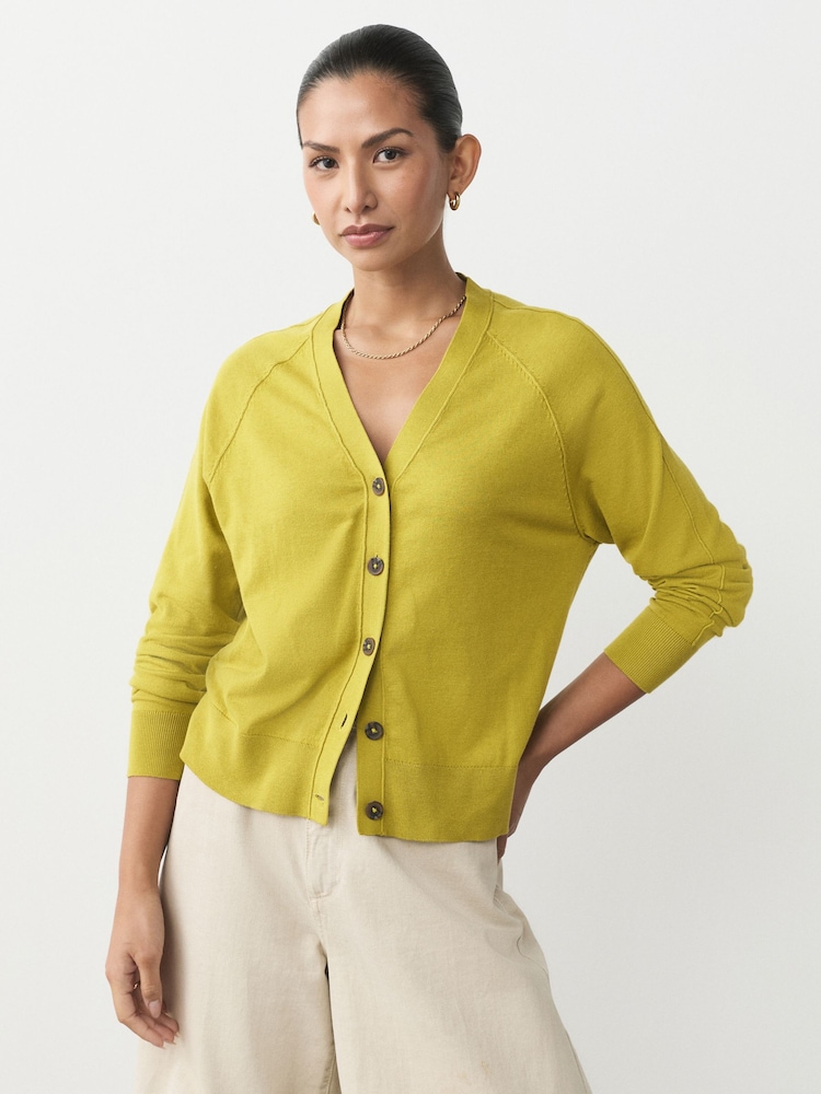 Citrine Yellow Soft Touch V-Neck Cotton Rich Button Up Cardigan - Image 1 of 10
