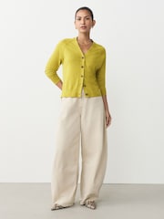 Citrine Yellow Soft Touch V-Neck Cotton Rich Button Up Cardigan - Image 2 of 10