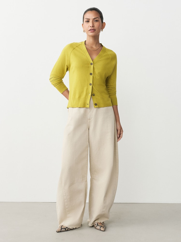 Citrine Yellow Soft Touch V-Neck Cotton Rich Button Up Cardigan - Image 2 of 10
