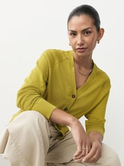 Citrine Yellow Soft Touch V-Neck Cotton Rich Button Up Cardigan - Image 3 of 10