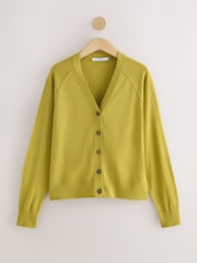 Citrine Yellow Soft Touch V-Neck Cotton Rich Button Up Cardigan - Image 6 of 10