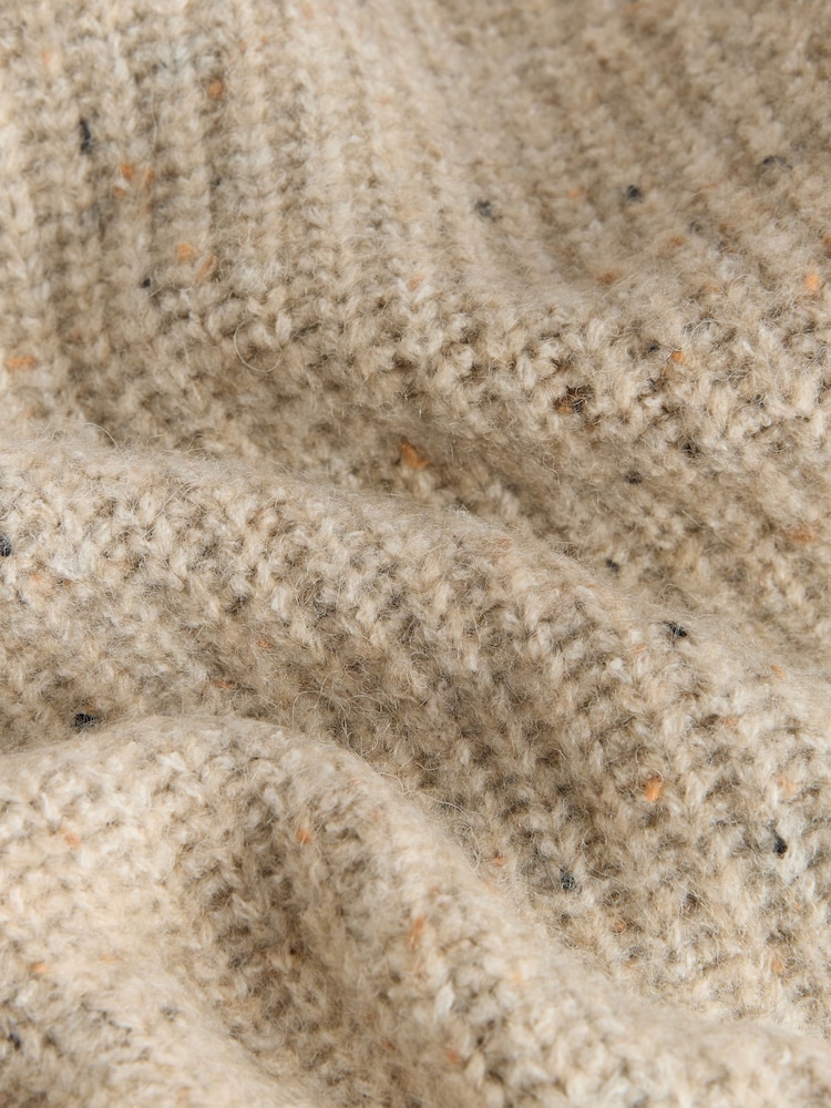 Neutral Neppy Contrast Stitch Tie Neck Scarf Cardigan - Image 9 of 9