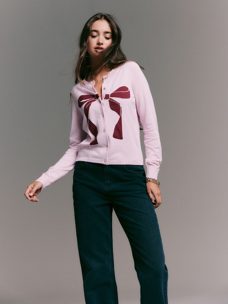 Light Pink Soft Touch Bow Cardigan - Image 2 of 6 Light Pink Soft Touch Bow Cardigan - Image 2 of 6