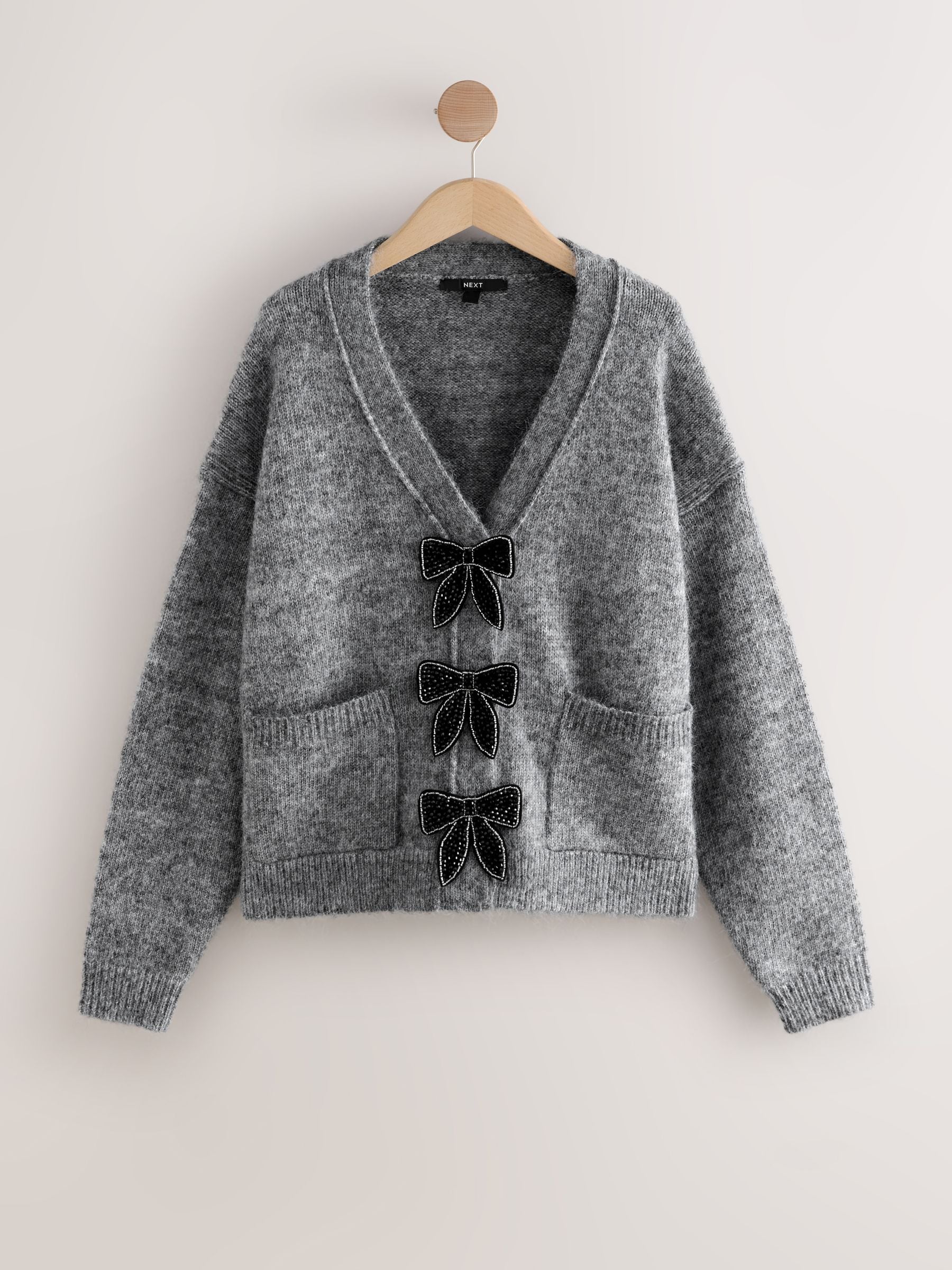 Buy Grey Bow Button Pocket Cardigan from Next USA