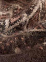 Chocolate Brown Fairisle Pattern Faux Fur Collar Cardigan - Image 2 of 3