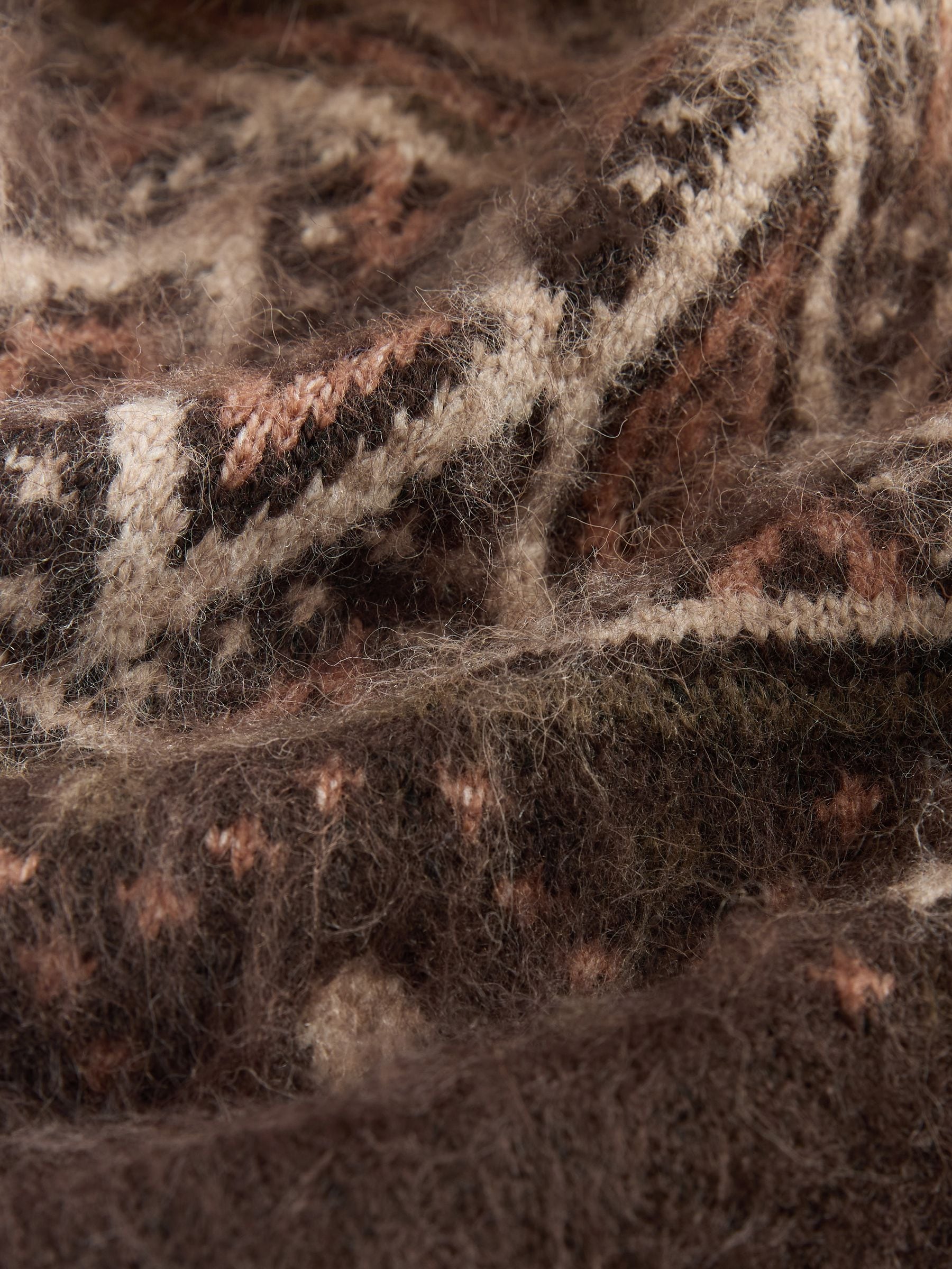 Buy Chocolate Brown Fairisle Pattern Faux Fur Collar Cardigan from