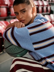 Blue/Red Stripe Open Collar Polo Half Sleeve Jumper With Wool - Image 6 of 9