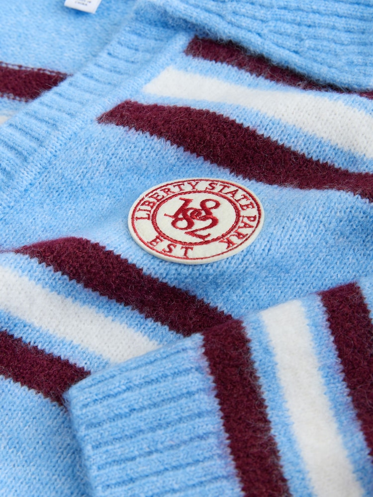 Blue/Red Stripe Open Collar Polo Half Sleeve Jumper With Wool - Image 9 of 9