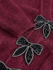 Jagodno rdeča - Bow Button Pocket Cardigan - Slika 8 iz 8