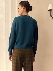 Teal Blue 100% Cashmere Long Sleeve Cardigan - Image 3 of 8