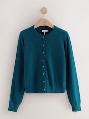 Teal Blue 100% Cashmere Long Sleeve Cardigan - Image 5 of 8