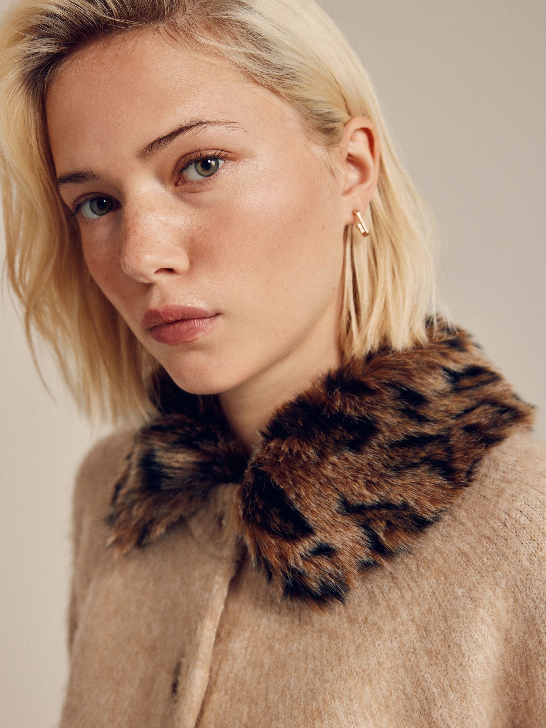 Buy Ecru/Leopard Print Faux Fur Collar Cardigan from Next USA