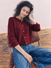 Berry Red Soft Touch Crew Neck Knitted Cardigan With Wool - Image 1 of 8