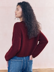 Berry Red Soft Touch Crew Neck Knitted Cardigan With Wool - Image 3 of 8