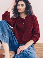 Berry Red Soft Touch Crew Neck Knitted Cardigan With Wool - Image 4 of 8