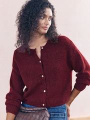 Berry Red Soft Touch Crew Neck Knitted Cardigan With Wool - Image 5 of 8
