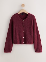 Berry Red Soft Touch Crew Neck Knitted Cardigan With Wool - Image 6 of 8