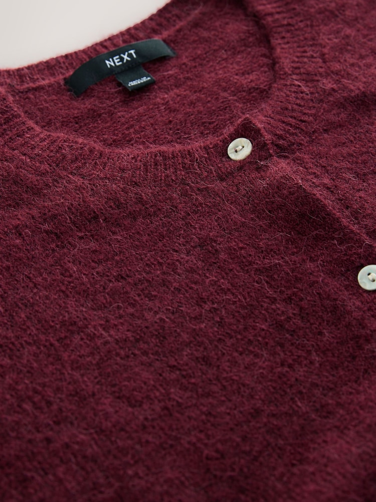 Berry Red Soft Touch Crew Neck Knitted Cardigan With Wool - Image 8 of 8
