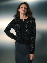 črna - Sequin Embellished Cardigan - Slika 2 iz 7
