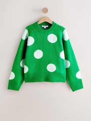 Bright Green Spot Crew Neck Knitted Jumper with Wool - Image 5 of 7