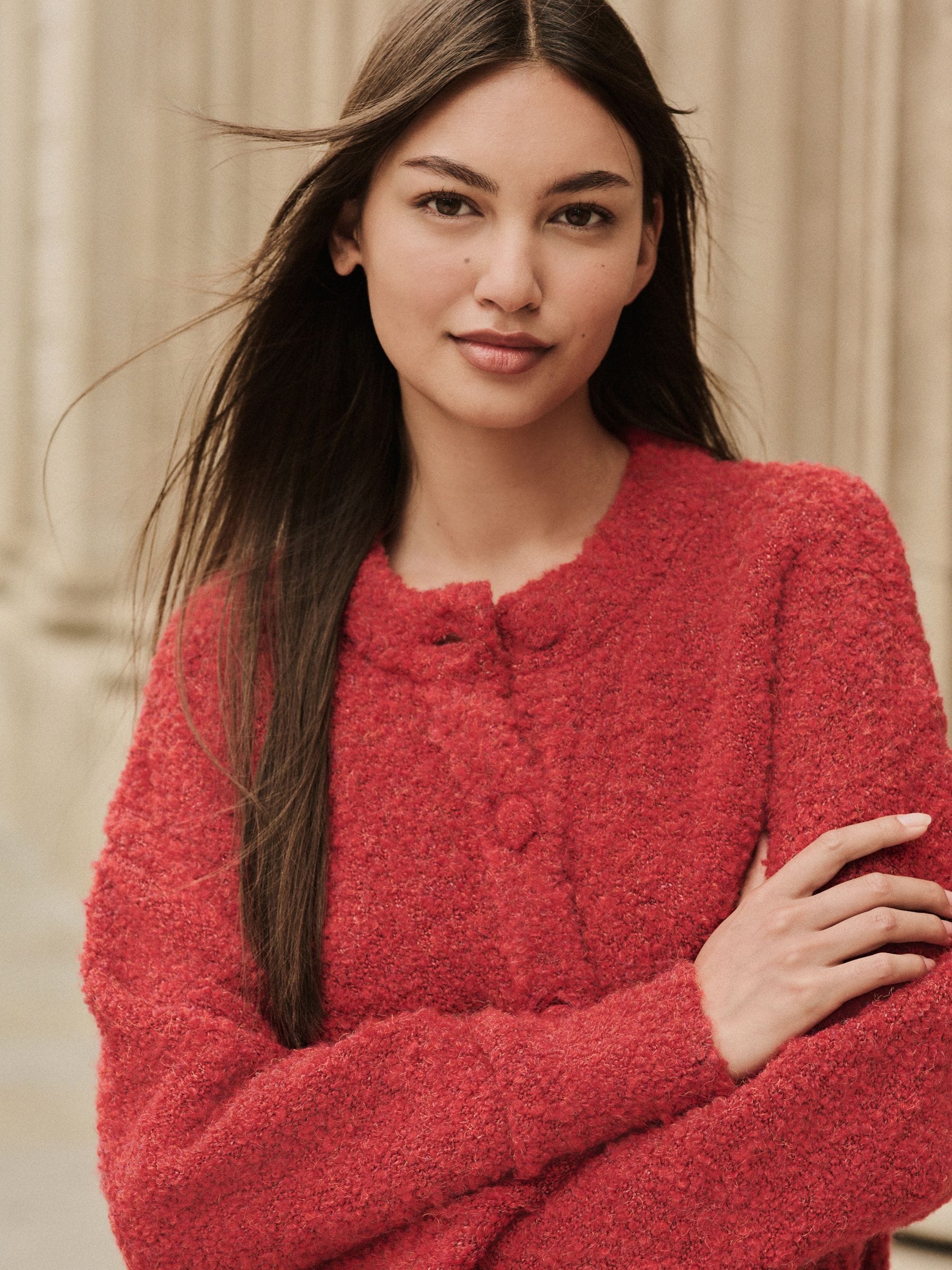 Buy Red Boucle Pocket Crew Neck Cardigan With Wool from Next USA