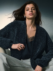 Blue Chenille Relaxed Fit Cardigan - Image 1 of 8