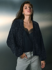 Blue Chenille Relaxed Fit Cardigan - Image 2 of 8