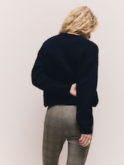 Navy Blue Textured Knitted Jacket With Wool - Image 3 of 7
