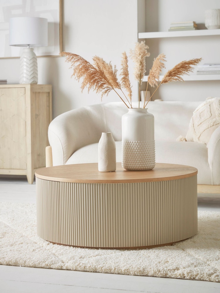 Cox & Cox Taupe Round Fluted Coffee Table - Image 1 of 4